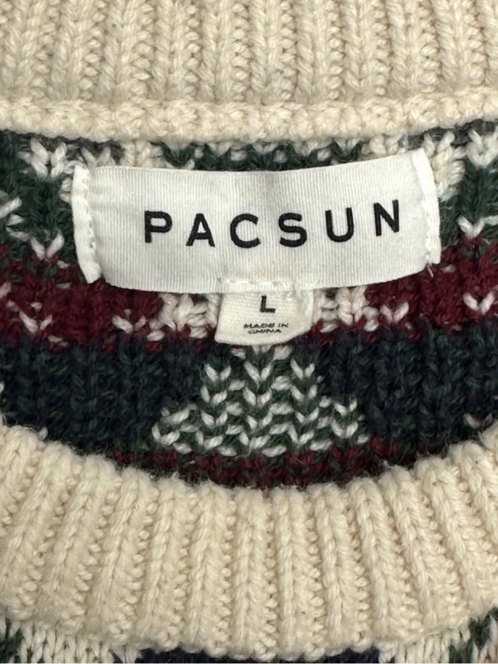 PacSun Men's Cream Fair Isle Crewneck Sweater Aztec design size Large (E43)